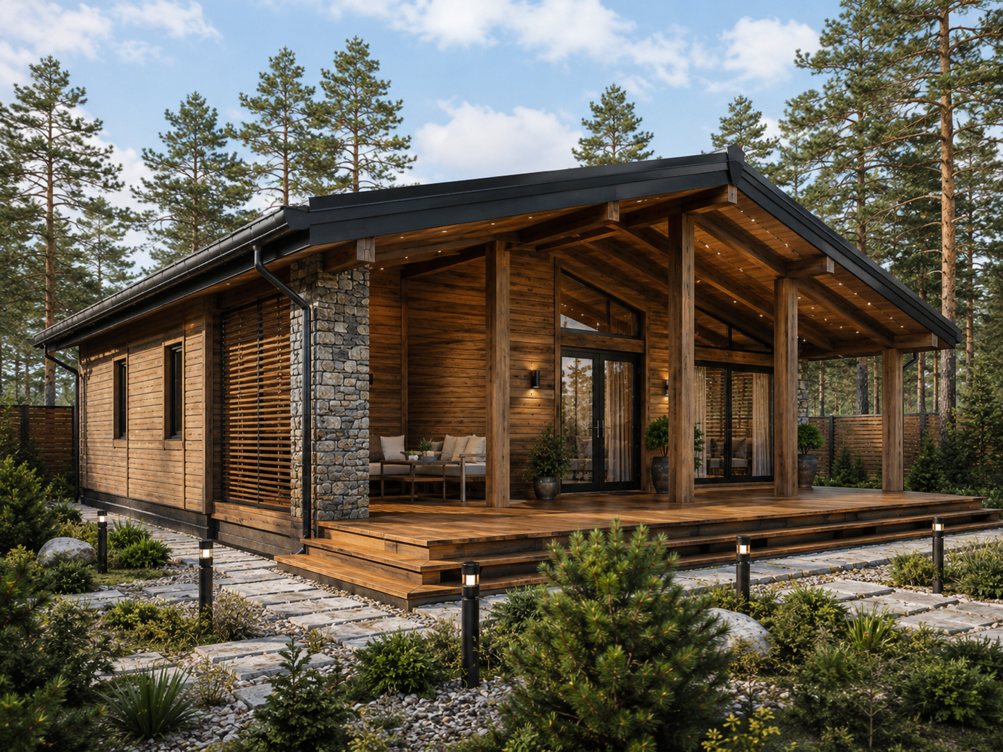 Баня с террасой 36 м², ракурс 2